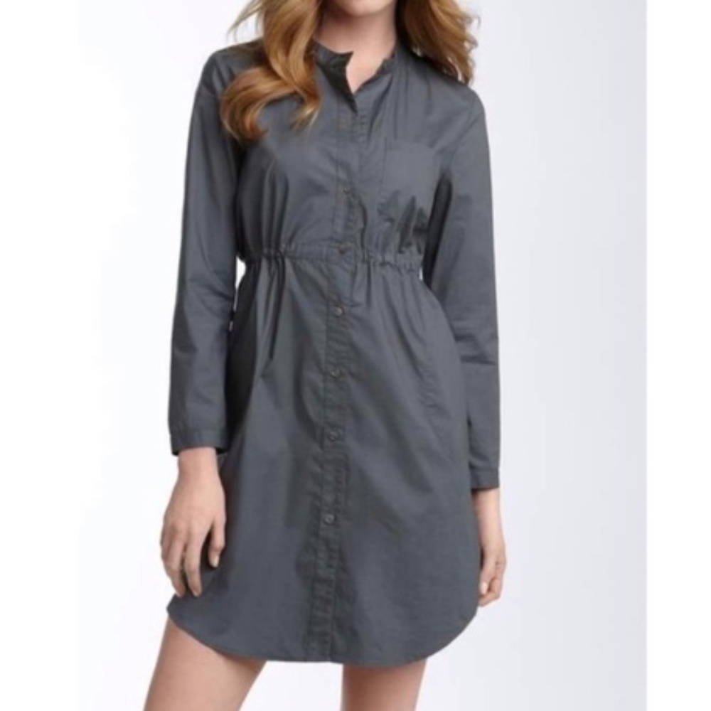 NWOT Theory Isadora Gray Dress Button Front Long Sleeve Stretch Cotton Size 2